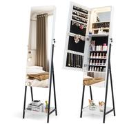 Costway Jewelry Cabinet Armoire w/ Full-Length Frameless Mirror & Built-in Makeup Mirror in White COSTWAY White