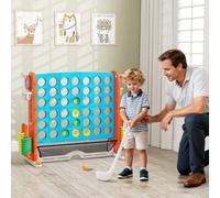 Costway Jumbo 4-in-a Row Game Set Adjustable 4-to-score Giant Game w/Ring Toss in Blue COSTWAY Blue
