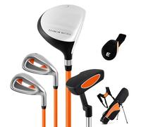 COSTWAY Junior Golf Clubs Package Set with 3# Fairway Wood, 7# & 9# Irons, Putter, Head Cover and Stand Bag, Right Hand (Age 8-10, Orange)