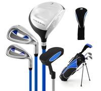 COSTWAY Junior Golf Clubs Package Set with 3# Fairway Wood, 7# & 9# Irons, Putter, Head Cover and Stand Bag, Right Hand (Age 11-13, Blue)
