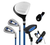 COSTWAY Junior Golf Clubs Package Set with 3# Fairway Wood, 7# & 9# Irons, Putter, Head Cover and Stand Bag, Right Hand (Age 8-10, Blue)