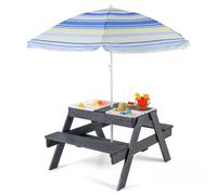Costway Kids 4-in-1 Sand & Water Table Wood Outdoor Activity Table & Bench Set in Grey COSTWAY Grey