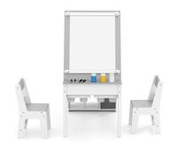 Costway Kids Active Play Art Table & Chairs Set W/ Paper Roll-Grey