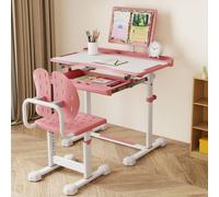 Costway Kids Activity Desk Set Height-Adjustable Study Desk & Chair Set in Pink COSTWAY Pink