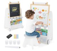 Costway Kids Art Easel 4-In-1 Toddler Activity Table Set W/ Whiteboard-White & Grey