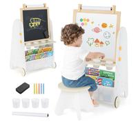 Costway Kids Art Easel 4-In-1 Toddler Activity Table Set W/ Whiteboard-White & Natural