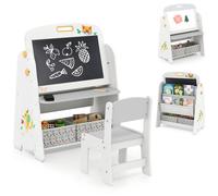Costway Kids Art Easel And Chair Set Wooden Toddler Activity Table-Grey