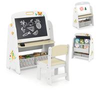Costway Kids Art Easel And Chair Set Wooden Toddler Activity Table W/ Whiteboard