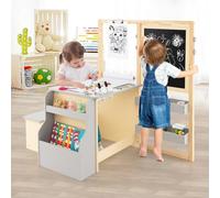 Costway Kids Art Easel & Table & Bench Set Wooden Art Center W/ Double-Sided Blackboard