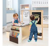 Costway Kids Art Easel Wooden Art Table & Bench Set W/ Double-Sided Blackboard-Coffee
