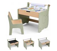 Costway Kids Art Table Chair Set Craft Study Desk Reversible Board in Green COSTWAY Green