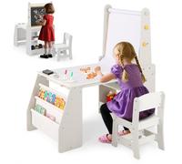 Costway Kids Art Table & Chair Set Multifunctional Kids Activity-Grey in Grey COSTWAY Grey