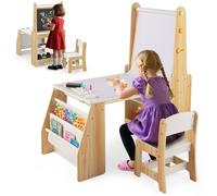 Costway Kids Art Table & Chair Set Multifunctional Kids Activity-Natural in Natural COSTWAY Natural