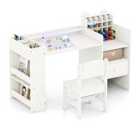 Costway Kids Art Table & Chair Set Toddler Painting Study Desk With Removable Paper Roll Holder-White