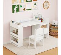 Costway Kids Art Table & Chair Set Wooden Toddler Painting Study Desk in White COSTWAY White
