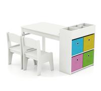Costway Kids Art Table & Chairs Set W/paper Roll Wooden Craft Desk