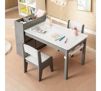 Costway Kids Art Table & Chairs Set Wooden Kids Craft Study Desk W/ Storage-Grey