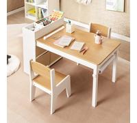 Costway Kids Art Table&chairs Set Wooden Kids Craft Study Desk W/storage-Natural