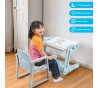 Costway Kids Art Table w/ Chair Toddlers 2 in 1 Magnetic Painting Board in Blue COSTWAY Blue