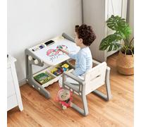 Costway Kids Art Table w/ Chair Toddlers 2 in 1 Magnetic Painting Board in Grey COSTWAY Grey