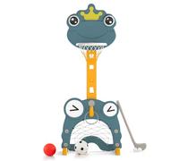 COSTWAY Kids Basketball Hoop, 4 in 1 Sports Activity Center with Football Goal, Golf, Ring Toss, Height Adjustable Indoor Basketball Stand for Toddlers (Frog)