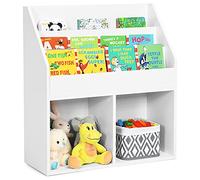 COSTWAY Kids Bookcase, Wooden Display Rack Organizer with 3 Shelves, 2/3 Compartments, Free Standing Book Shelf Toy Storage Units for Study, Living Room, Bedroom (White, 2 Compartments)