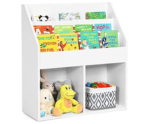 COSTWAY Kids Bookcase, Wooden Display Rack Organizer with 3 Shelves, 2/3 Compartments, Free Standing Book Shelf Toy Storage Units for Study, Living Room, Bedroom (White, 2 Compartments)