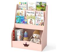 Costway Kids Bookshelf Montessori Bookshelf W/ 3 Shelves & Open Compartment Pink