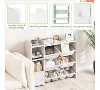 Costway Kids Bookshelf Toy Storage Organizer w/ 8 Storage Boxes & Cabinet in White COSTWAY White