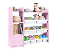 Costway Kids Bookshelf Toy Storage Organizer w/ 8 Storage Boxes in Pink COSTWAY Pink