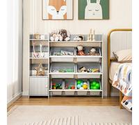 Costway Kids Bookshelf Toy Storage Organizer W/ 8 Storage Boxes Toddler Bookcase