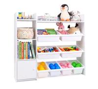 Costway Kids Bookshelf Toy Storage Organizer W/ 8 Storage Boxes Toddler Bookcase White