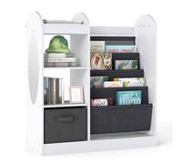 Costway Kids Bookshelf With Mirror Toy Storage Organizer With 4-Tier Sling Shelves-White