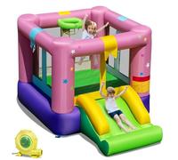 COSTWAY Kids Bouncy Castle, Inflatable Bounce House with Slide, Basketball Hoop, Carrying Bag and Repair Kit, Children Blow Up Jumper for Indoor Outdoor (Stars with 480W Blower)