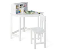 Costway Kids Corner Desk & Chair Set Children Study Table Set With Hutch
