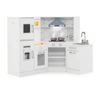 Costway Kids Corner Kitchen Playset Wooden Pretend Play Kitchen W/ Sounds & Lights-White