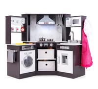 Costway Kids Corner Kitchen Playset Wooden Toddlers Pretend Play Kitchen-Brown