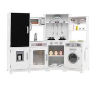 COSTWAY Kids Corner Play Kitchen, Large Pretend Toy Kitchen with Realistic Sounds & Lights, Microwave, Blackboard, Range Hood, Accessories, Children's Chef Role Play Set for Boys Girls (White)