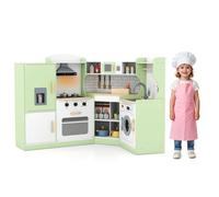 Costway Kids Corner Play Kitchen Wooden Pretend Cooking Playset w/Washer in Green COSTWAY Green