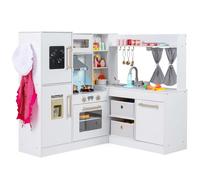 COSTWAY Kids Corner Play Kitchen, Wooden Pretend Toy Kitchens with Lights & Sounds, Running Water Circulation, Accessory Utensils, Children's Chef Role Play Set for Boys Girls (White)