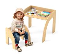Costway Kids Desk And Chair Set Wooded Toddler Play Table Activity Table Set, Natural