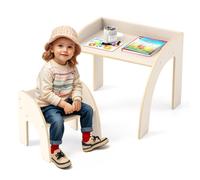 Costway Kids Desk And Chair Set Wooded Toddler Play Table Activity Table Set, White