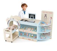 COSTWAY Kids Doctor Play Set, Wooden Checkup Medical Office Center with Eye Chart, Toy CT Machine, 20 Hospital Accessories, Toddler Pretend Hospital Playset Kit for Boys Girls (Blue)