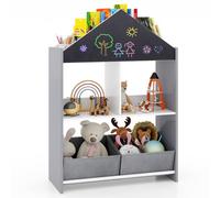 Costway Kids Dollhouse Bookshelf Wooden Toy Storage Organizer W/ Writable Chalkboard