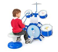 Costway Kids Drum Kit with Stool Jazz Drum Set with Bass Drum Musical Instrument Toy in Blue COSTWAY Blue