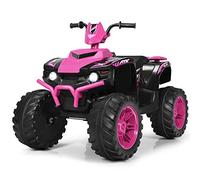 COSTWAY Kids Electric Quad Bike, 12V Battery Powered Ride on ATV with LED Light, Horn & Music, High/Low Speeds, Electric Mini Vehicle Toy Car for Boys Girls (Pink)