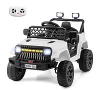 COSTWAY Kids Electric Ride on Car, 12V Battery Powered Off Road Truck with Remote Control, Shock Suspension, Bluetooth, LED Lights, Music, for 3+ Years Boys and Girls (White)