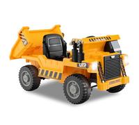 COSTWAY Kids Electric Ride on Car, 12V Ride on Dumper Truck with Remote Control, Adjustable Dump Bed, Toy Shovel, Music, Story, MP3 & USB (Yellow)