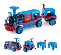 COSTWAY Kids Electric Ride on Train with 2 Removable Chairs, Locomotive, Carriage, LED Lights, Train Whistle & Music, 12V Battery Powered Trackless Ride on Toy Car for Children Toddler (Blue)