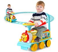 COSTWAY Kids Electric Ride on Train with Tracks, Storage Seat, Flashing Lights & Music, 6V Battery Powered Ride on Toy Car for Children Toddler Gifts (Blue)
